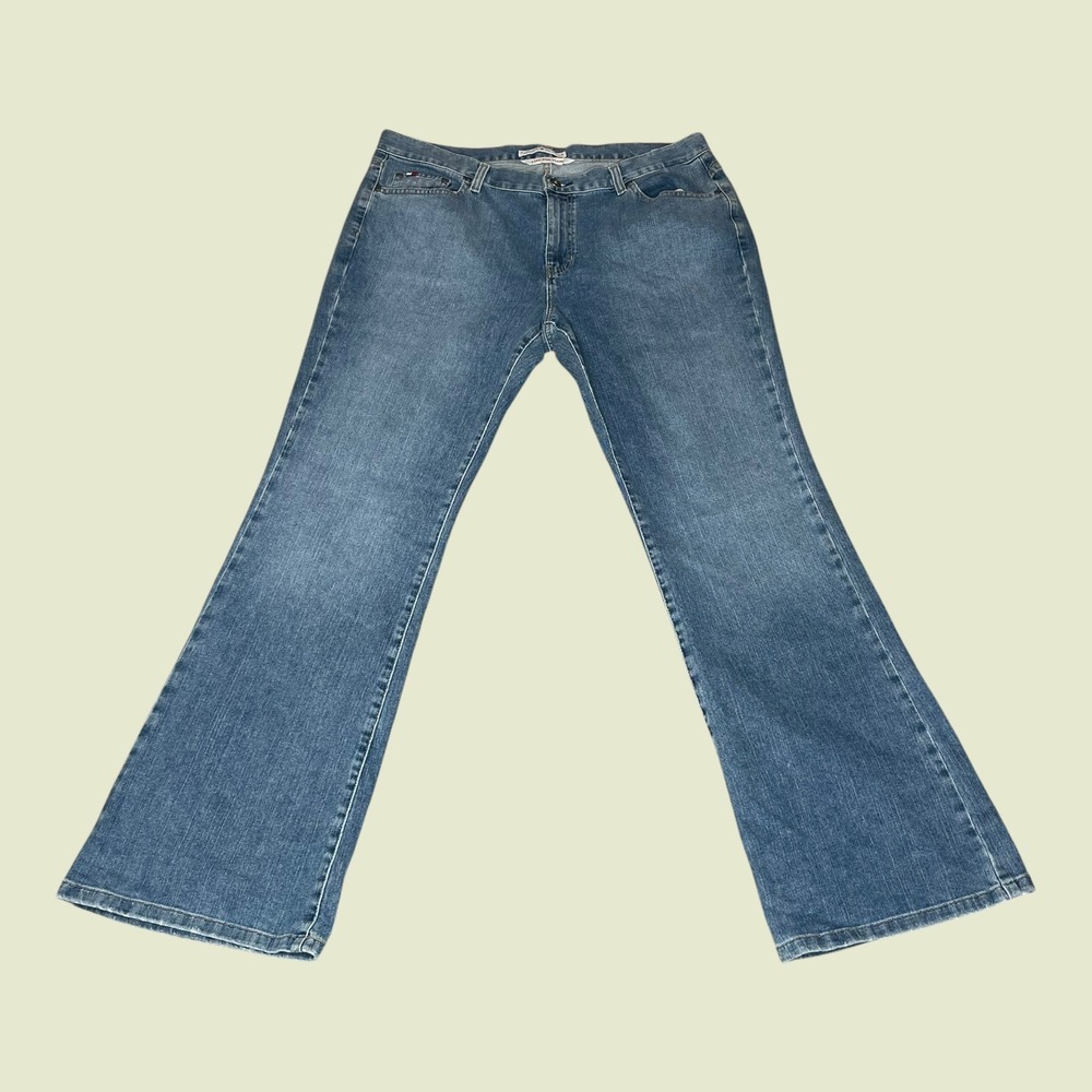 Vintage Y2K Tommy Hilfiger Womens 16 Low Rise Flare Jeans Medium Wash Blue Denim